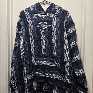 BAJA JOE Hoodie Mens XXL Blue Knit Pullover Drug Rug Sweatshirt Sweater NEW